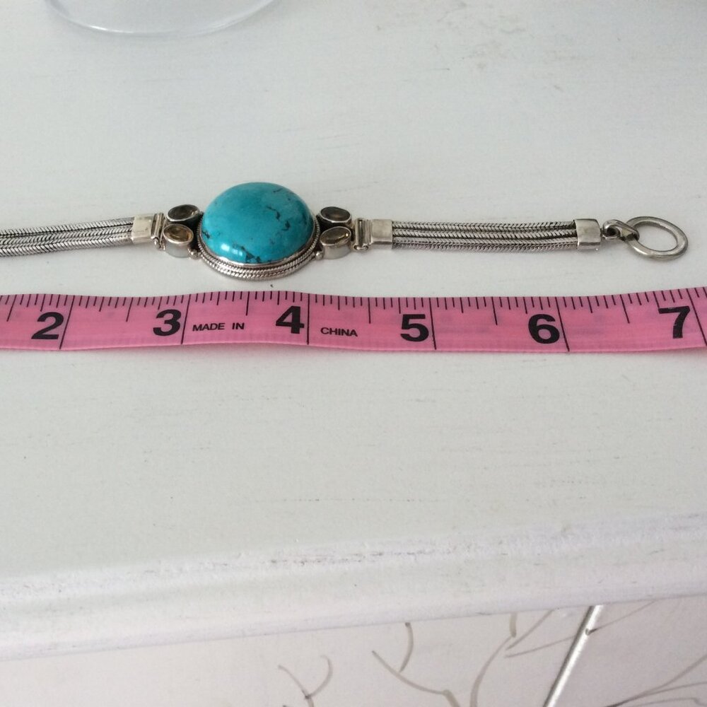 Vintage Turquoise and citrine 925 silver bracelet - Picture 5 of 5
